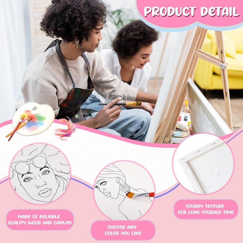 Sherr 20 Pcs Stretched Pre Drawn Canvas Afro Queen Black Art for Painting for Adults Outline Pre Drawn Stretched Cotton Canvas to Paint Party Set, 8 x 10''(Stylish) - Image 3